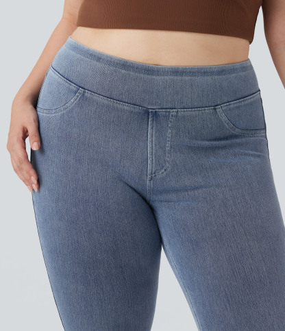 High Waisted Pocket Denim Plus Size Casual Leggings