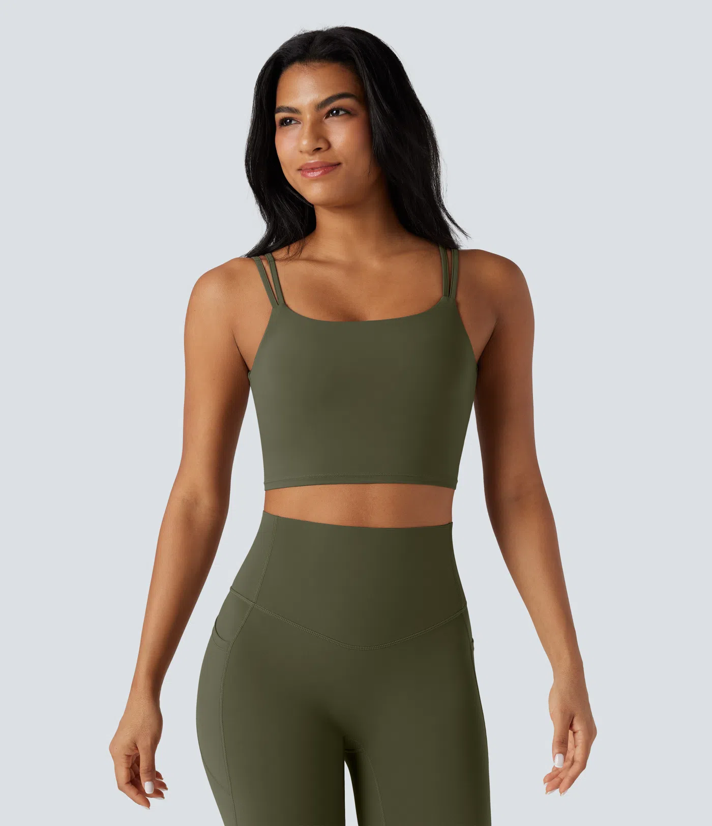 Double-shoulder-strapped, Knot-front, Backless Cropped Yoga Tank Top