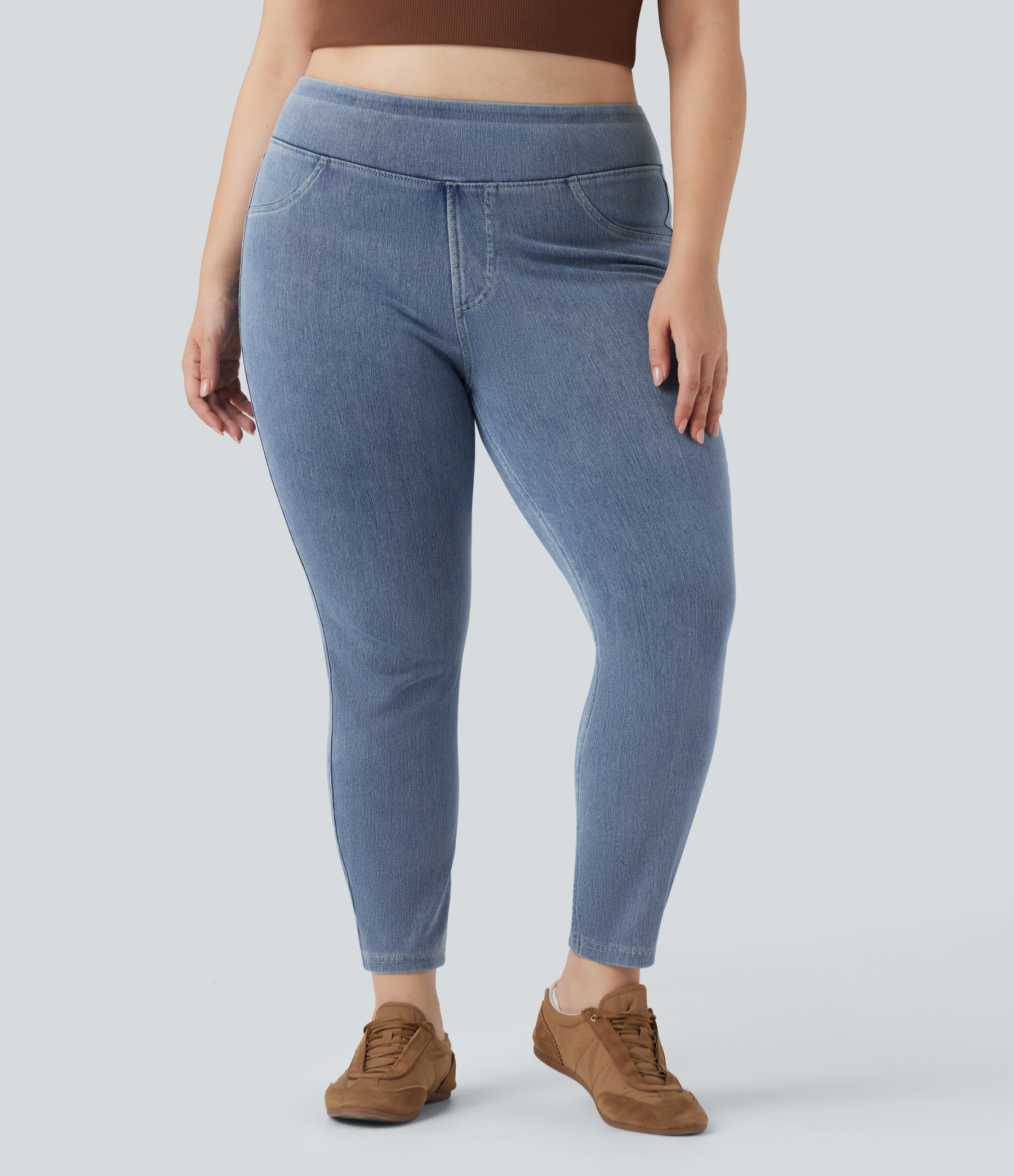 High Waisted Pocket Denim Plus Size Casual Leggings