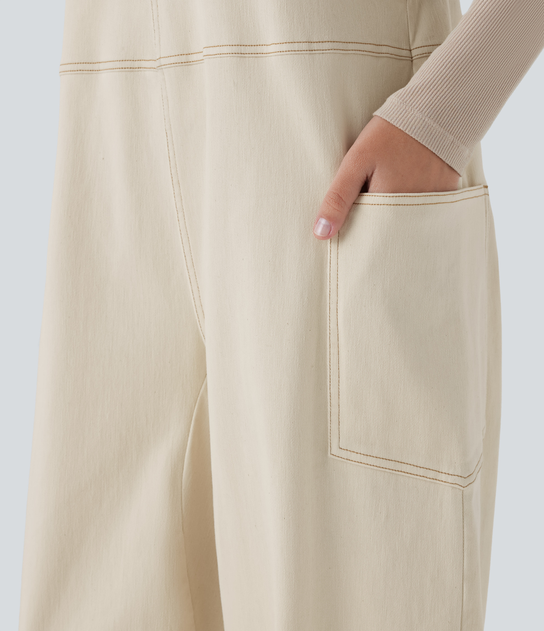 V Neck Pocket Washed Denim Casual Overalls