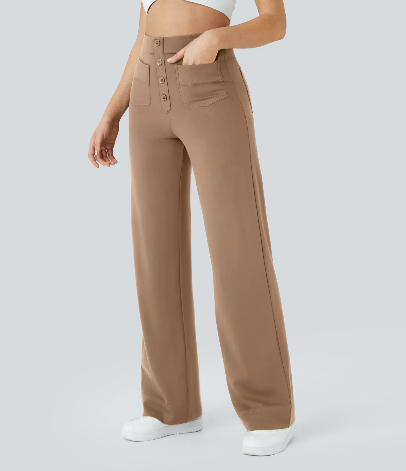 DayStretch High Waisted Pockets Straight Leg Casual Pants