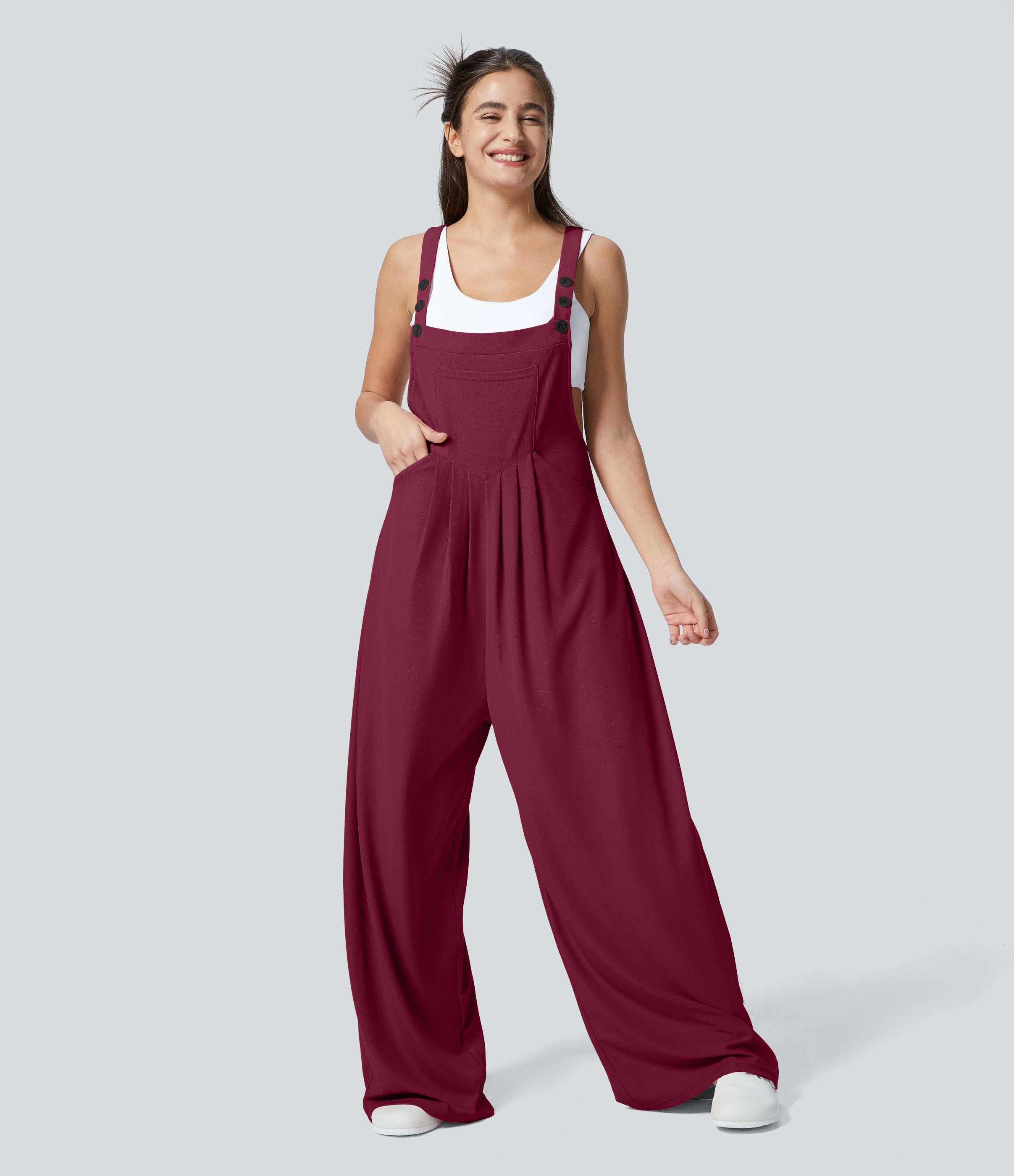 Pockets Waffle Casual Overalls