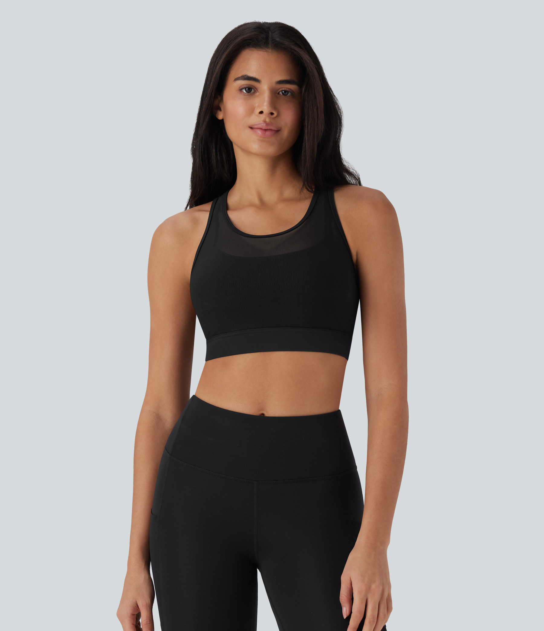 Medium Support Racerback Contrast Mesh Quick Dry Training Sports Bra A-C Cups