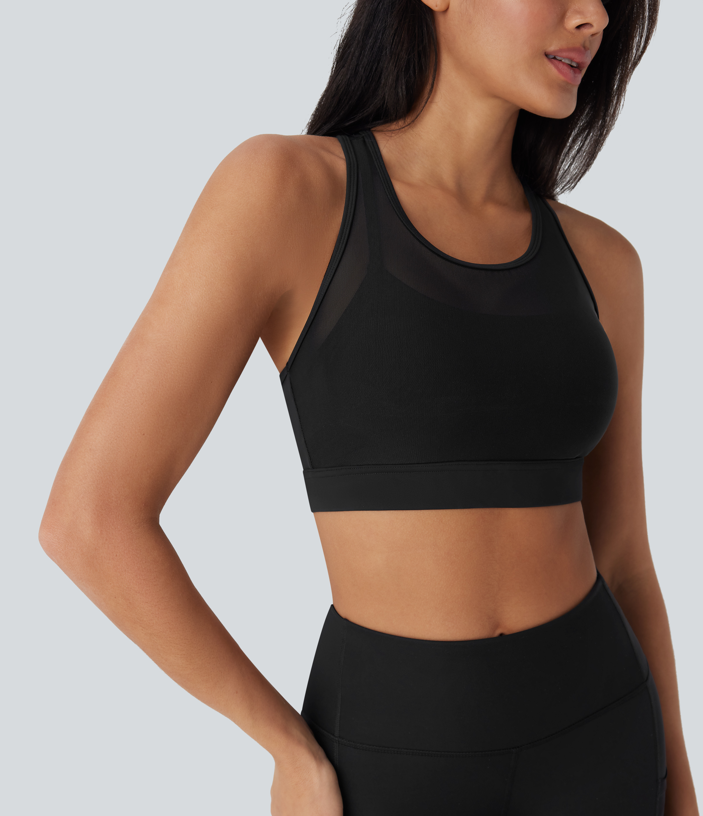 Medium Support Racerback Contrast Mesh Quick Dry Training Sports Bra A-C Cups