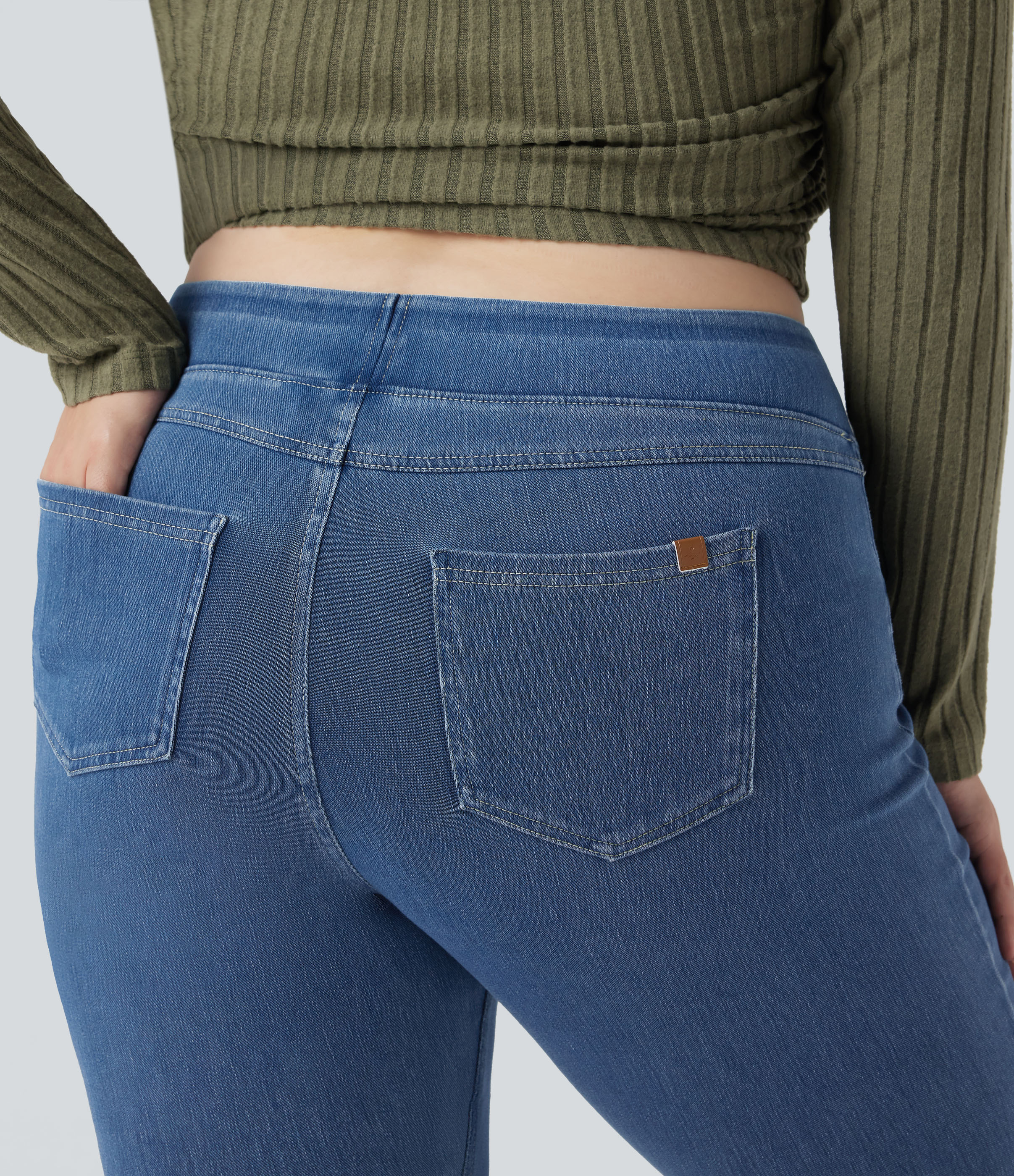 High Waisted Pocket Denim Plus Size Casual Leggings