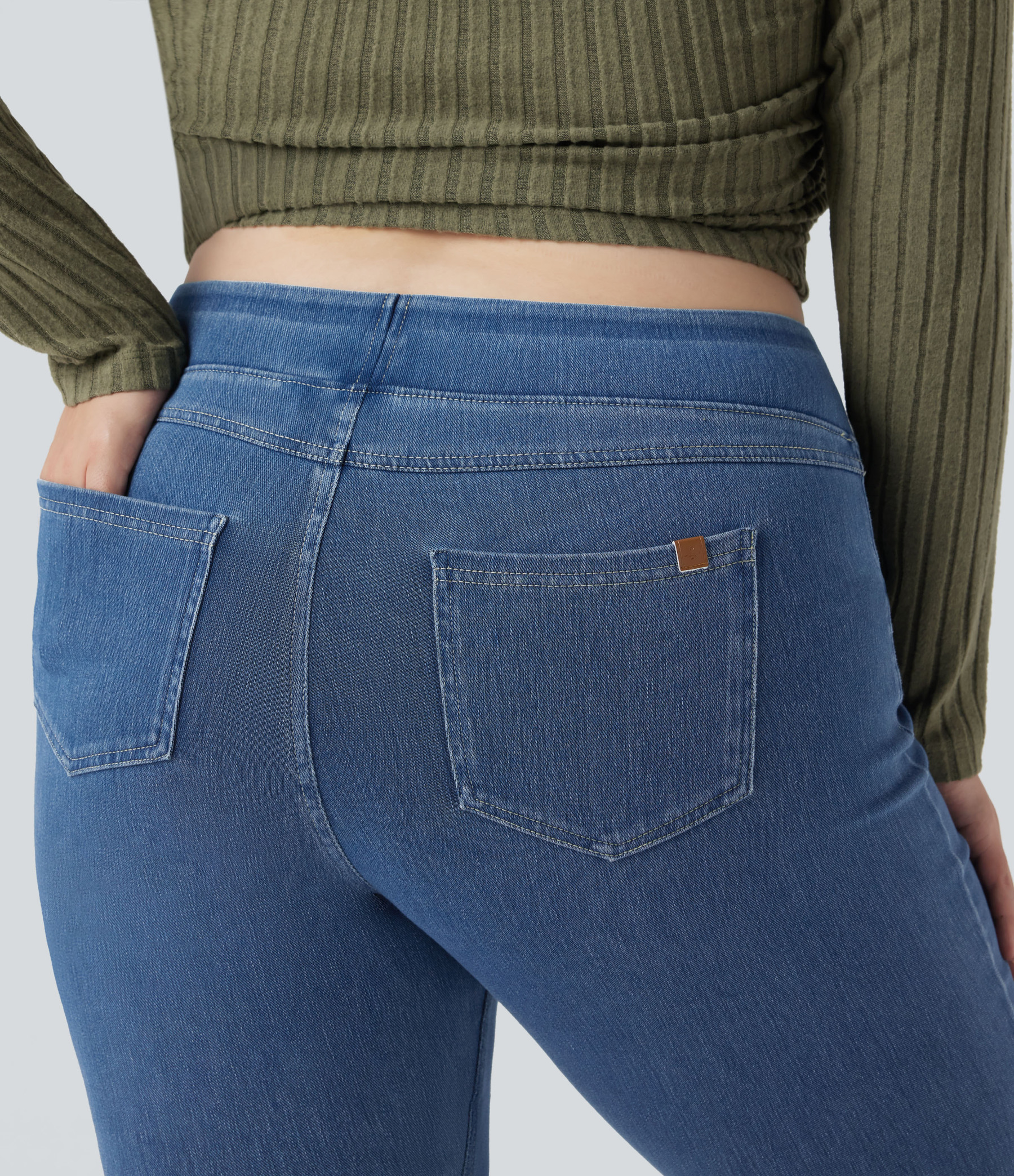 High Waisted Pocket Denim Plus Size Casual Leggings