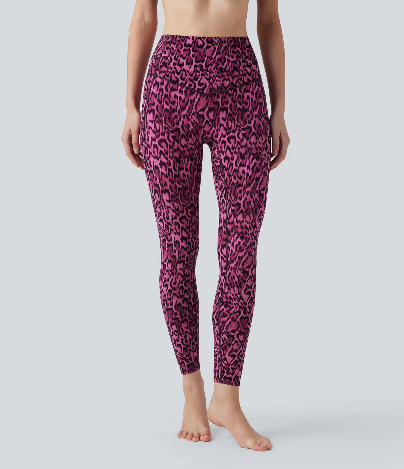 Leopard Print High Waisted Tummy Control Yoga Leggings with Pockets