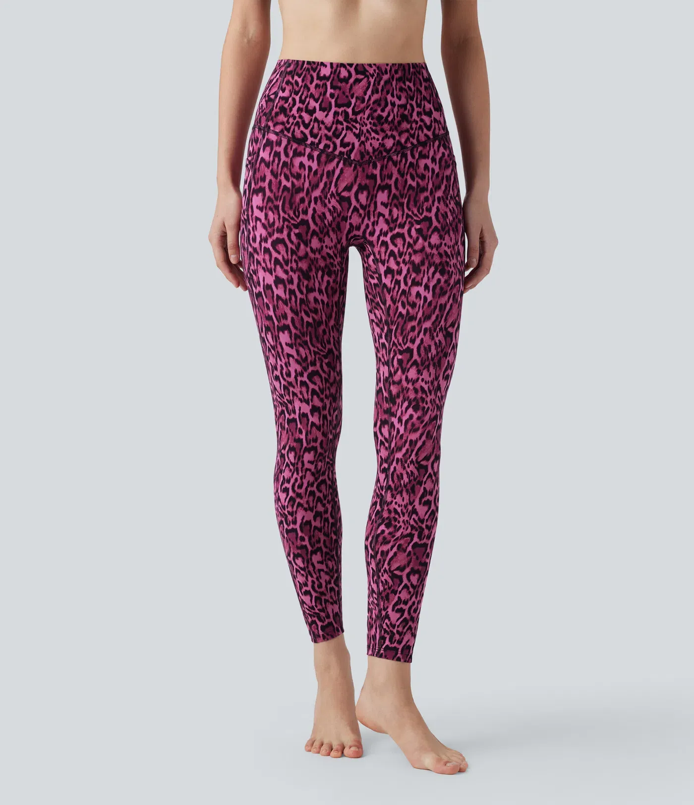 Leopard Print High Waisted Tummy Control Yoga Leggings with Pockets