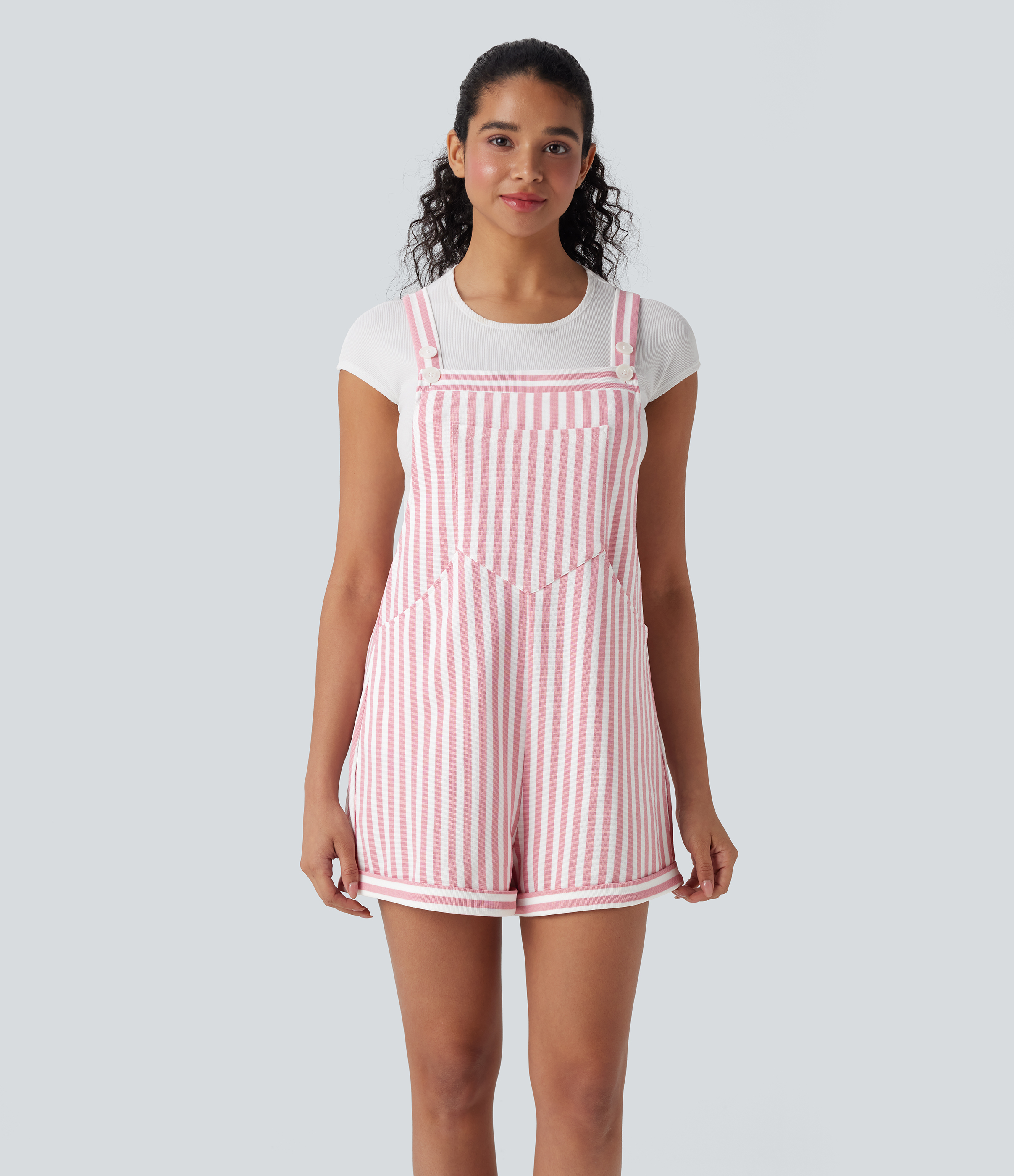 Pockets Stripe Waffle Overalls