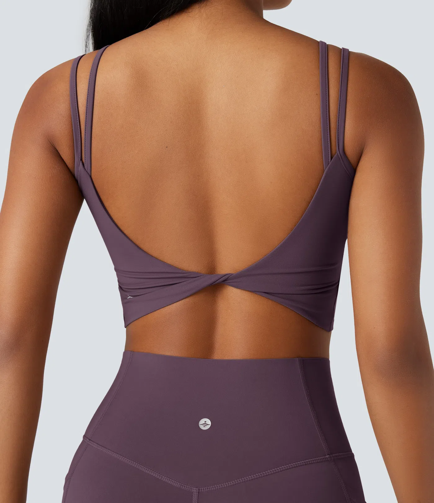 Double-shoulder-strapped, Knot-front, Backless Cropped Yoga Tank Top