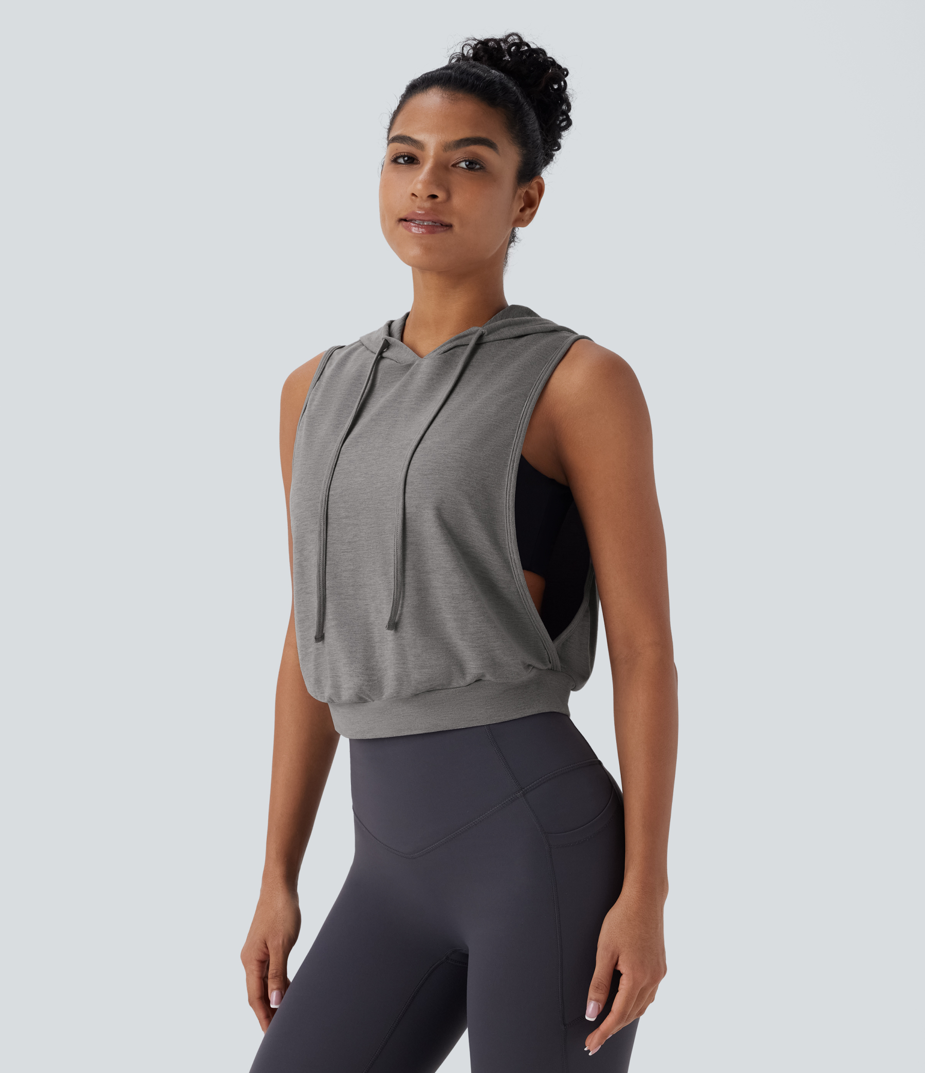 Hooded Drawstring Sleeveless Cropped Running Tank Top