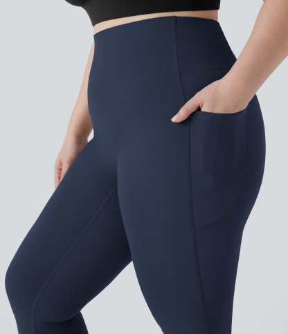 High Waisted Tummy Control Pocket Shaping Yoga Bootcut Plus Size Leggings