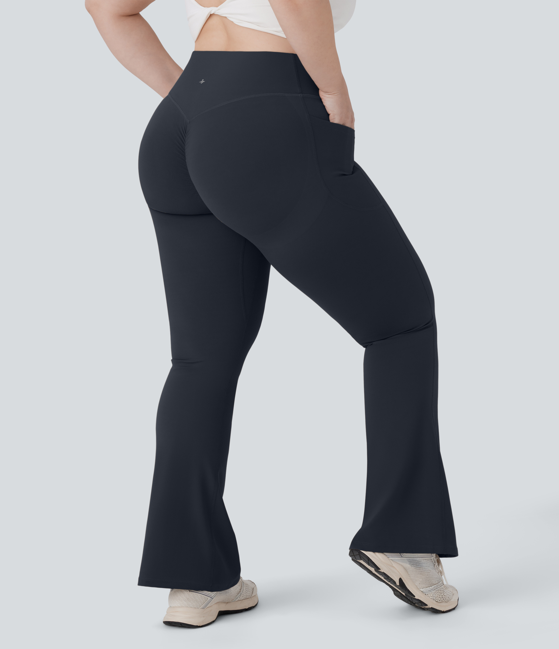 High Waisted Scrunch Butt Lifting Tummy Control Pocket Shaping Yoga Bootcut Plus Size Leggings