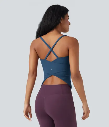 Round Neck Cross Backless Cross Hem Yoga Camisole