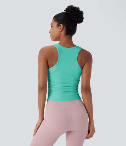 Round Neck Racerback Ruched Yoga Tank Top