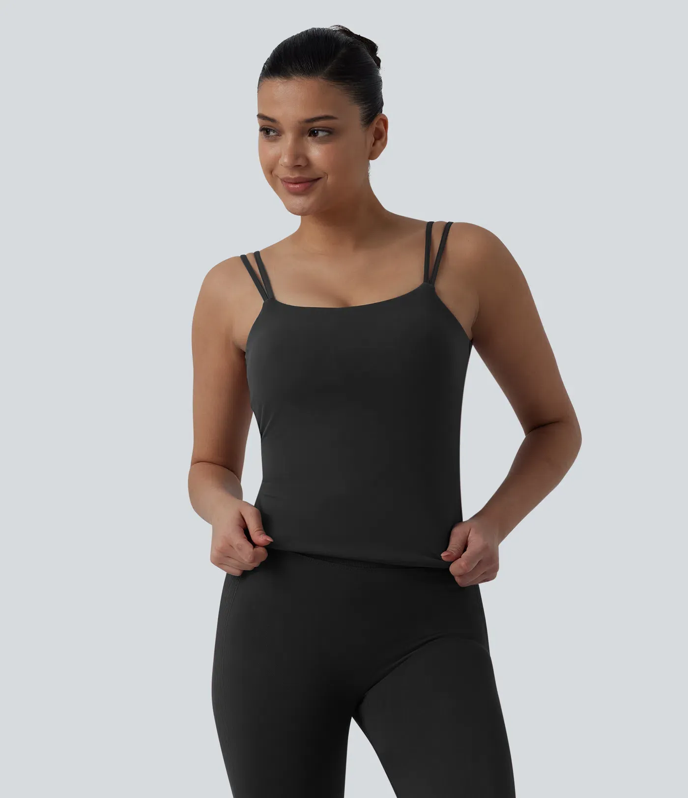 Double-shoulder-strap, Knot-detail, Backless Cropped Yoga Tank – Extended Length