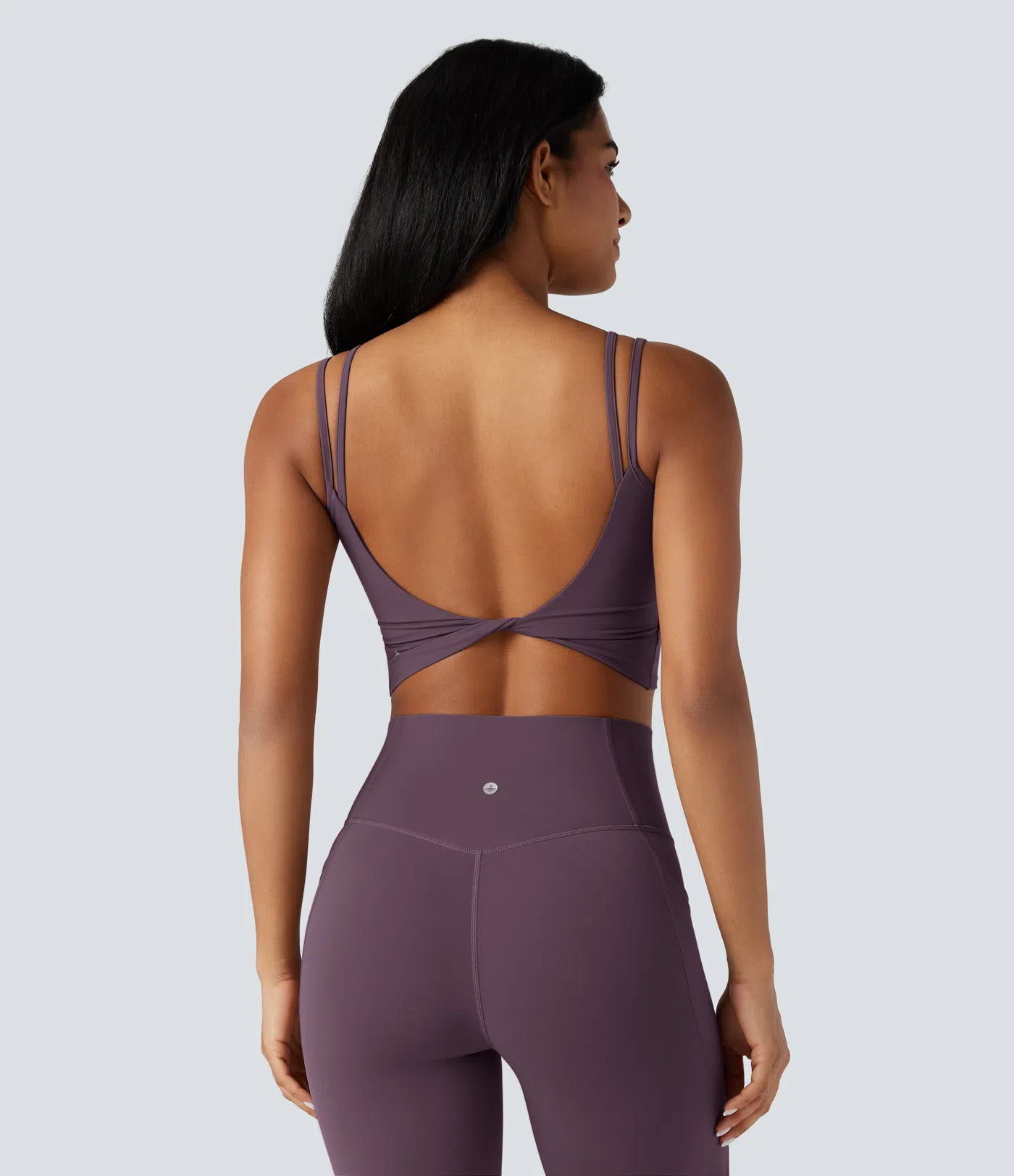 Double-shoulder-strapped, Knot-front, Backless Cropped Yoga Tank Top