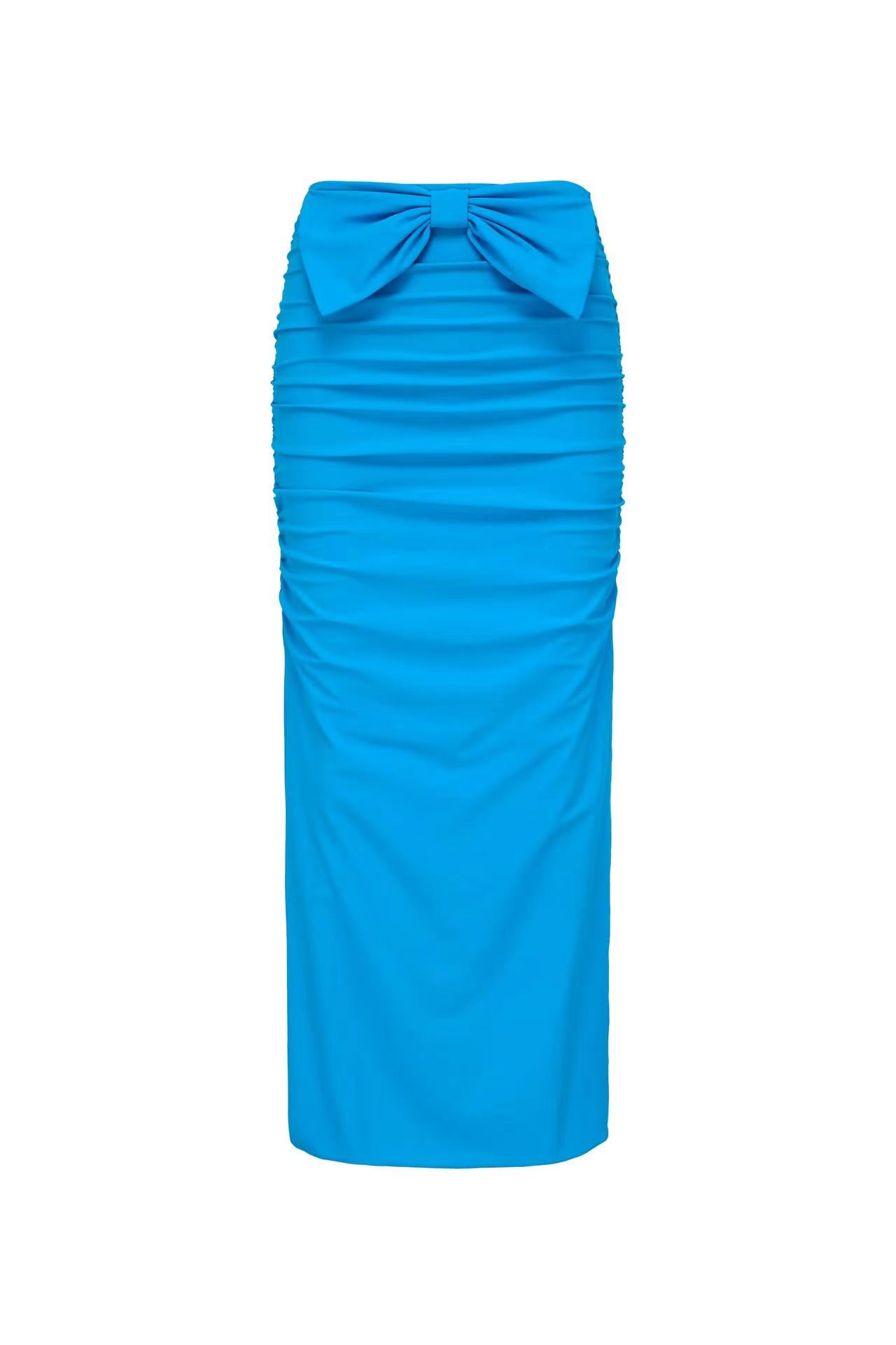 Bowknot Decor Blue Bikini Swimsuit and Sarong
