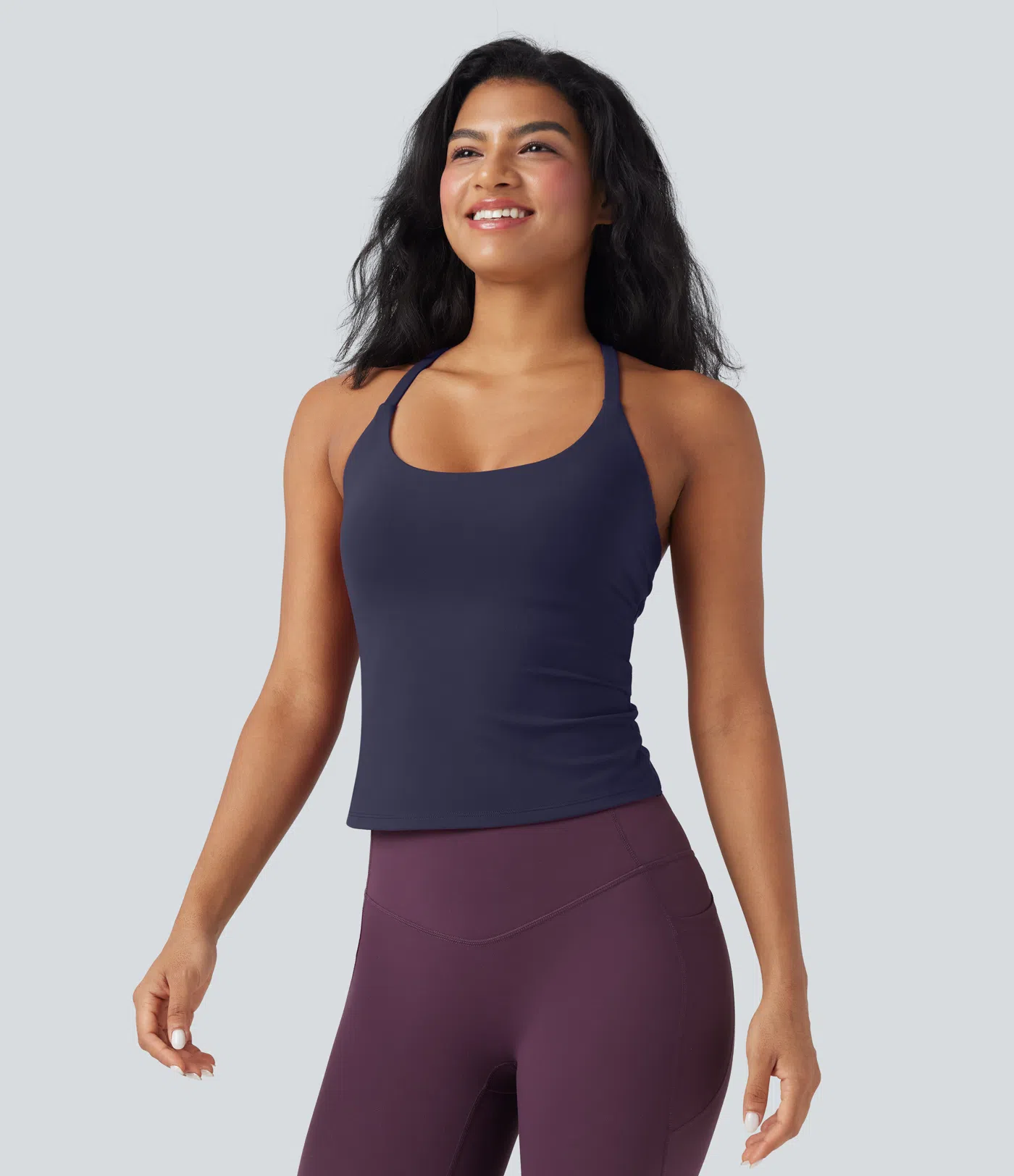 Round Neck Cross Backless Cross Hem Yoga Camisole