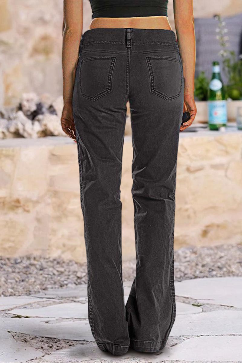 Double Button Mid Waist Straight Leg Pants