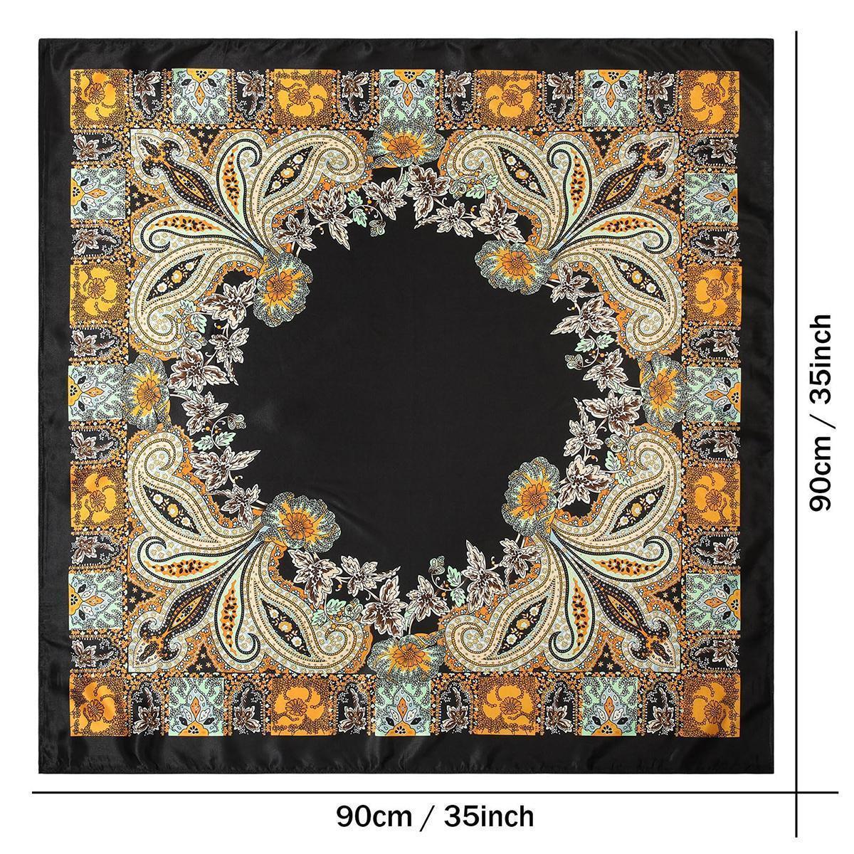 AWAYTR 4 Pack Shawl Scarf Set for Women, 35" Large Square Silk-Like Satin Head Wrap, Allover Print Fashion Neck Shawl Accessories for Women, Floral Print Scarf, Decorative Scarf