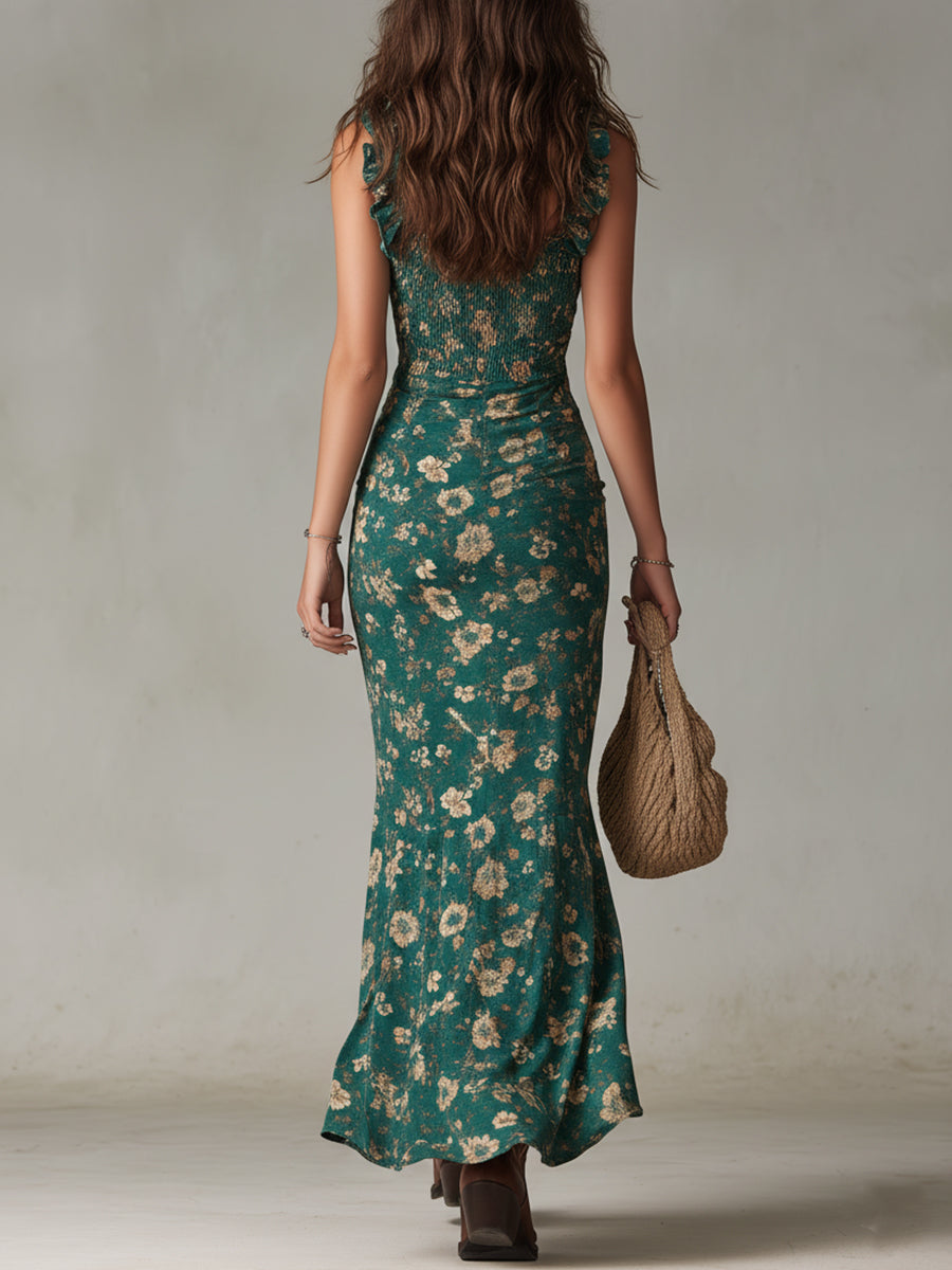 Boho Ruffle Sleeve Maxi Dress – High Slit Summer Dress