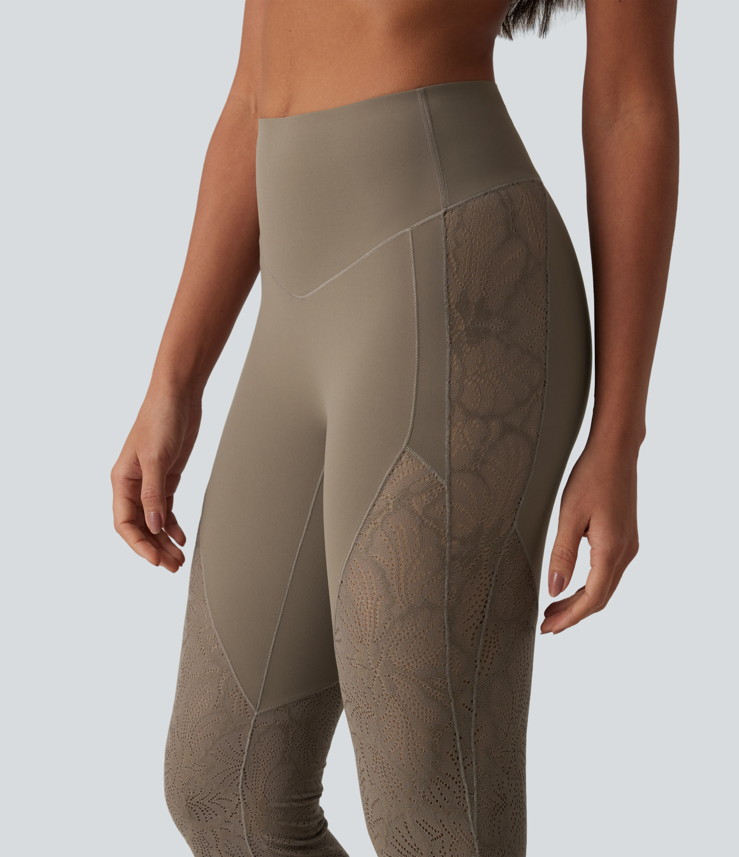 High Waisted Tummy Control Contrast Lace Yoga Flare Leggings with Pocket