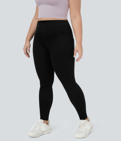 High Waisted Pocket Denim Plus Size Casual Leggings