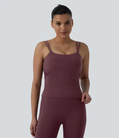 Double-shoulder-strap, Knot-detail, Backless Cropped Yoga Tank – Extended Length