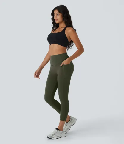 High Waisted Scrunch Butt Lifting Tummy Control Pocket Shaping Capri Training Leggings