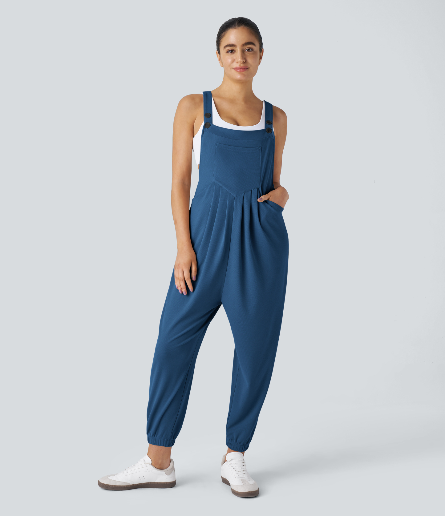 Pockets Waffle Casual Jogger Overalls
