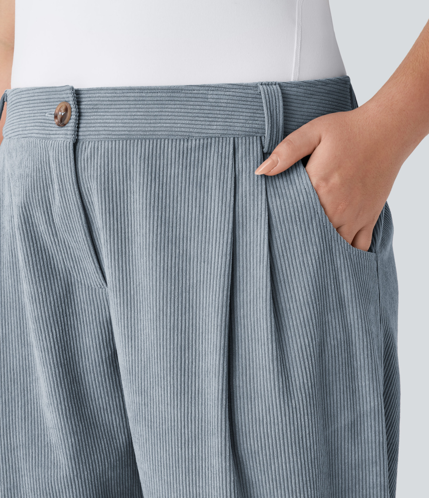 Mid Rise Zipper Pocket Plus Size Corduroy Casual Pants