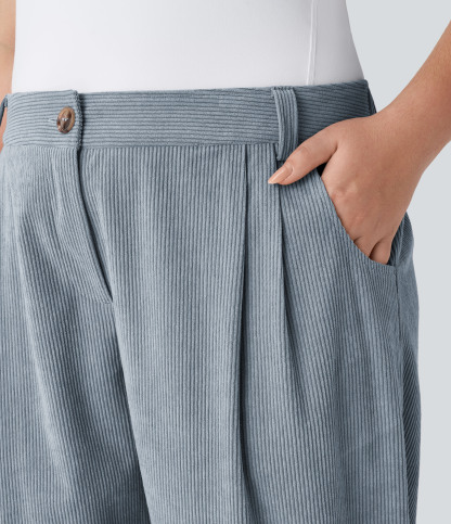 Mid Rise Zipper Pocket Plus Size Corduroy Casual Pants