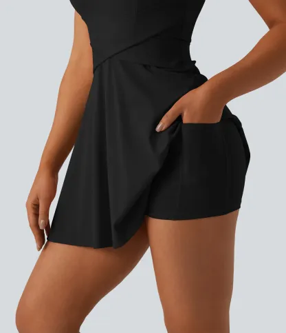 Breathable 2-in -1 Cool-Touch Mini Tennis Sport Dress With Pockets-Easy To Wear And Take-off Version-UPF50