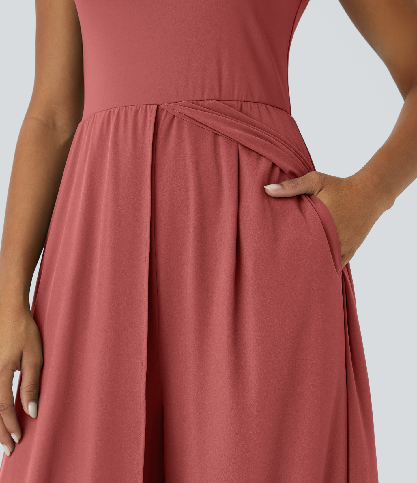 Zipper Sleeveless Pocket Contrast Quick Dry Jumpsuit