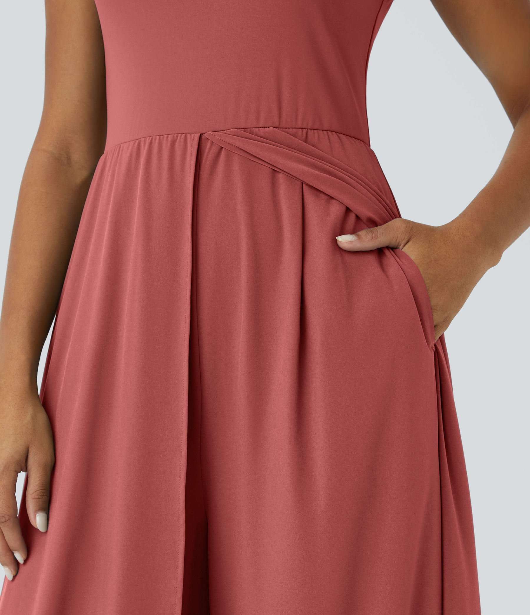 Zipper Sleeveless Pocket Contrast Quick Dry Jumpsuit