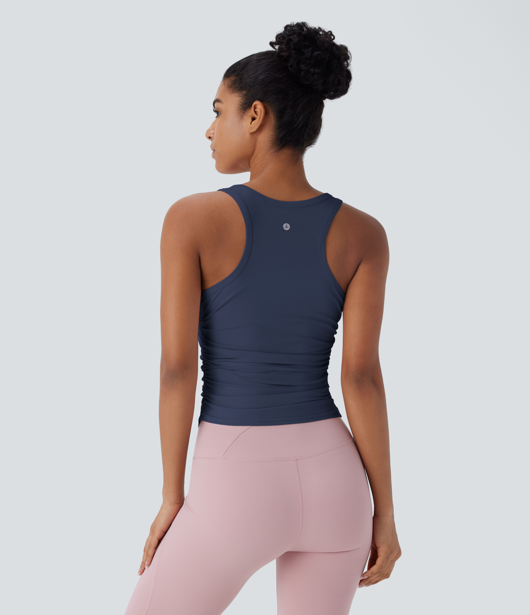Round Neck Racerback Ruched Yoga Tank Top