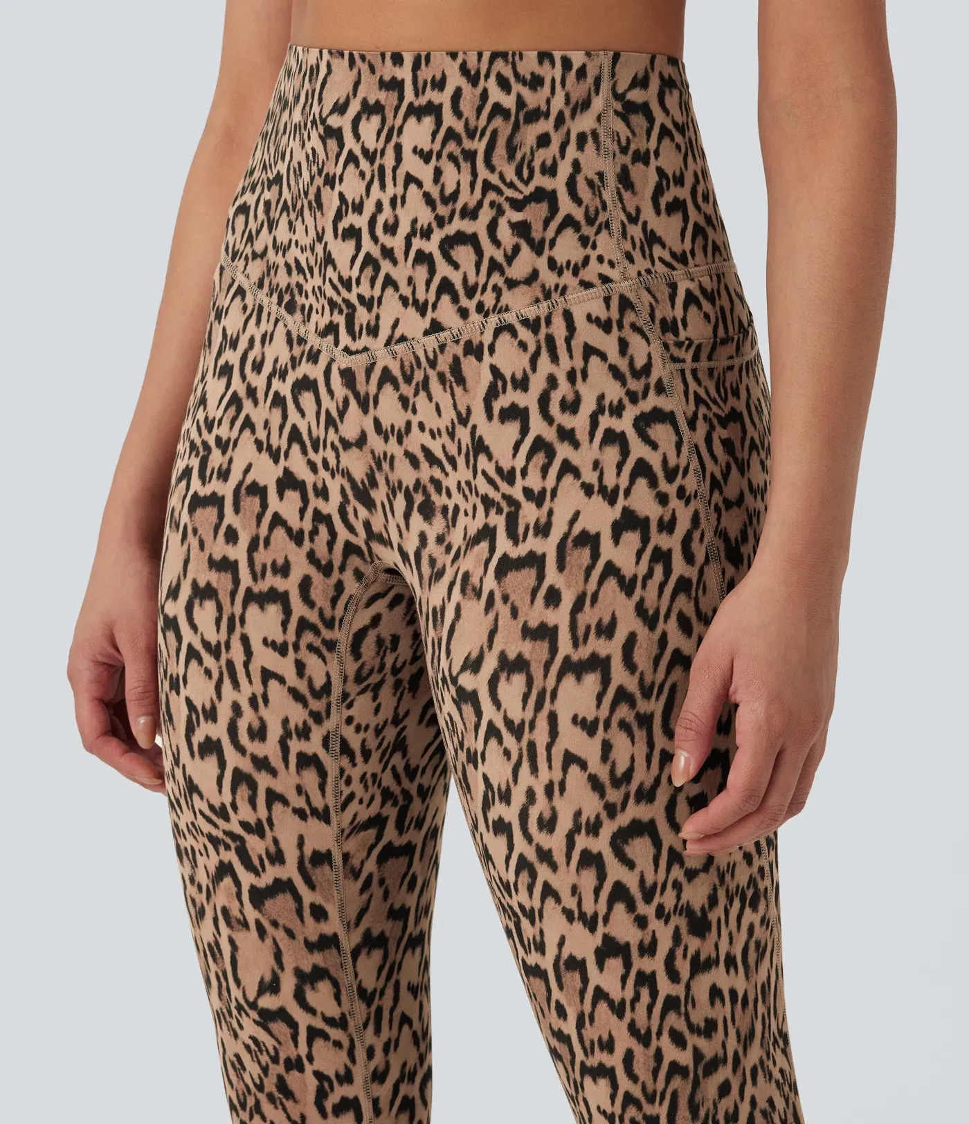 Leopard Print High Waisted Tummy Control Yoga Leggings with Pockets