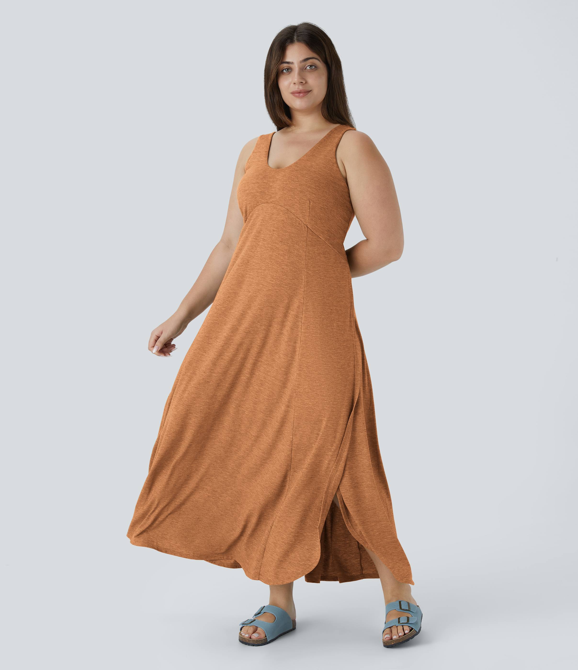 U Neck Flowy Maxi Casual Plus Size Tank Dress