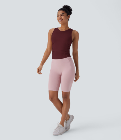 Round Neck Racerback Ruched Yoga Tank Top