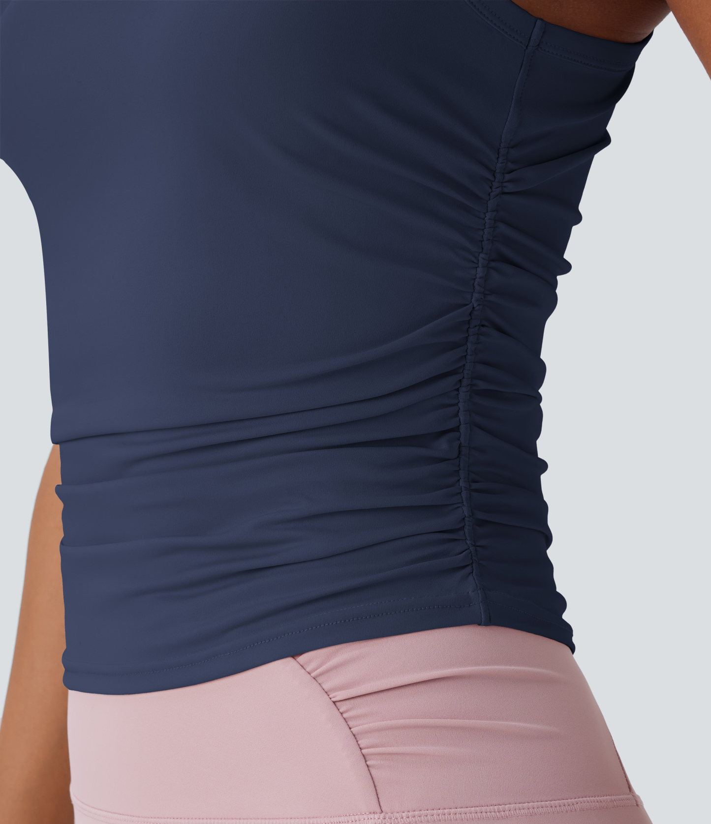 Round Neck Racerback Ruched Yoga Tank Top