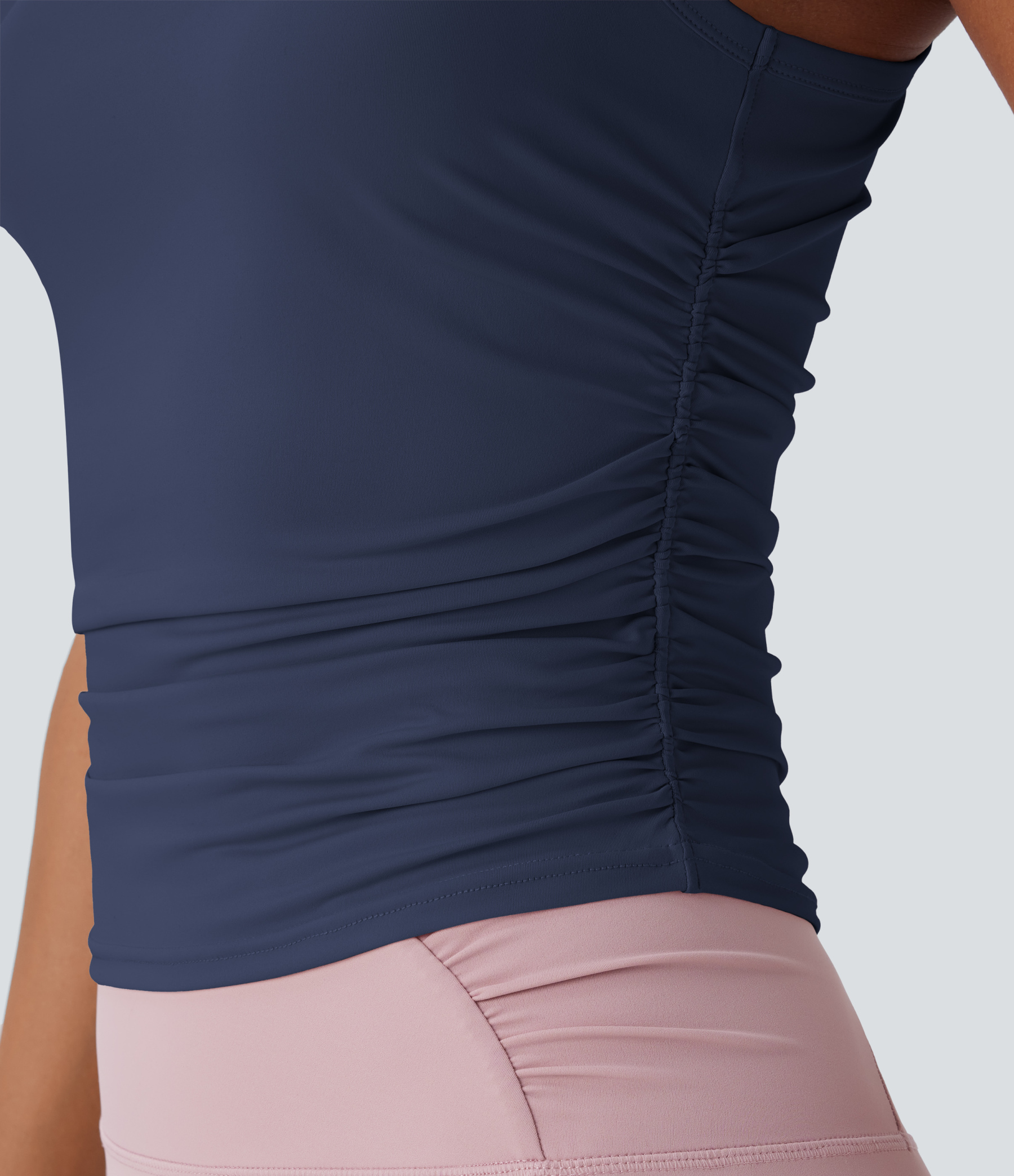 Round Neck Racerback Ruched Yoga Tank Top