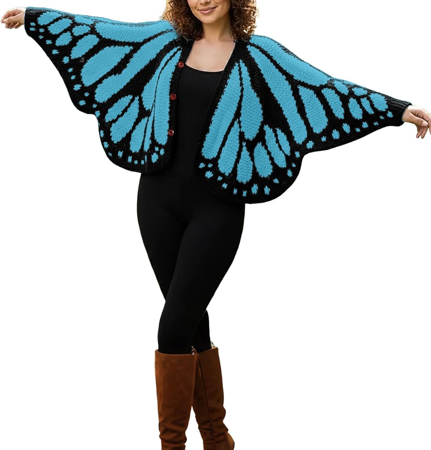 Womens Monarch Butterfly Crochet Cardigan Open Front Butterflies Wing Knit Cardigan Crochet Butterfly Coverups Button Sweater