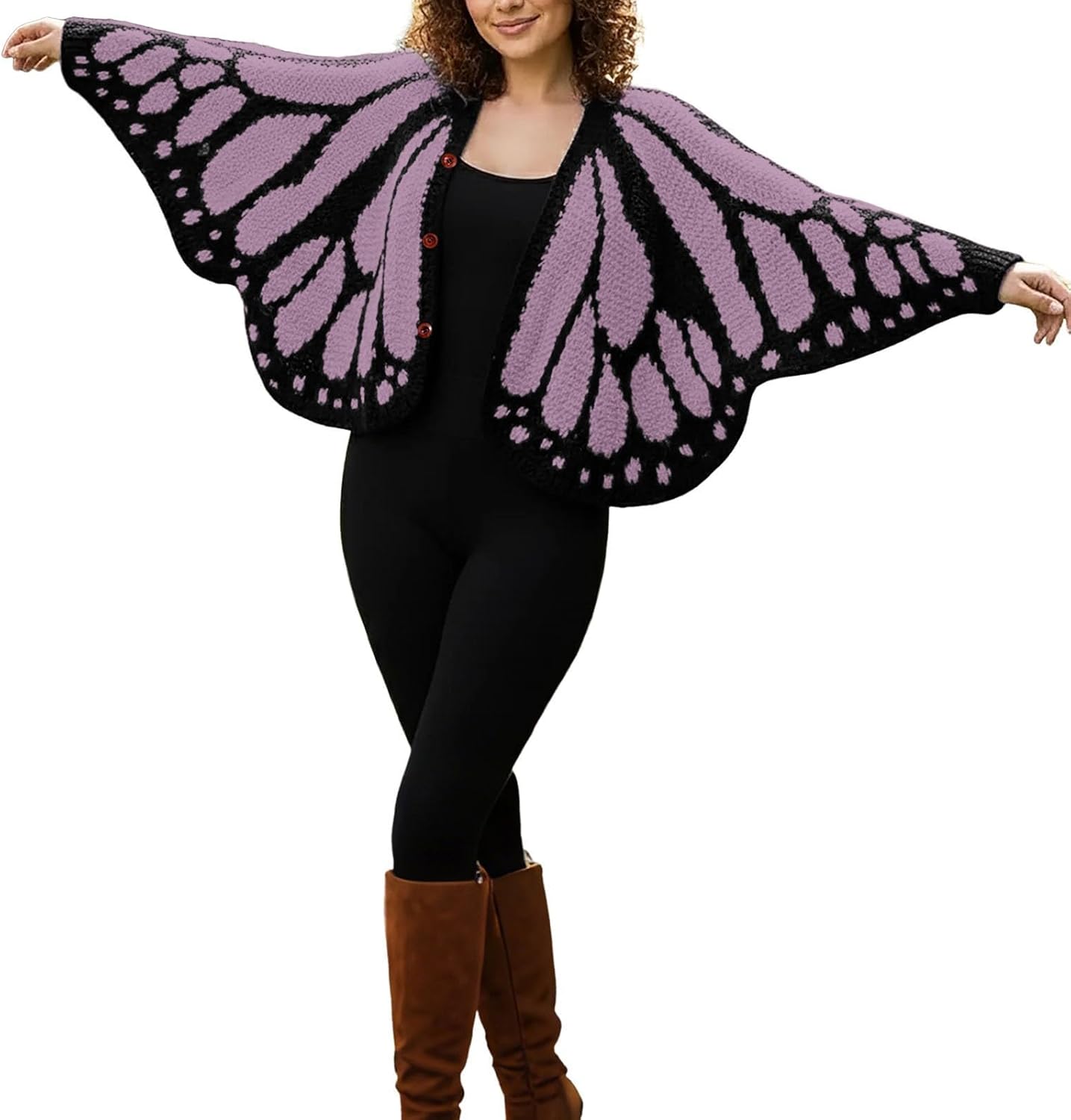 Womens Monarch Butterfly Crochet Cardigan Open Front Butterflies Wing Knit Cardigan Crochet Butterfly Coverups Button Sweater