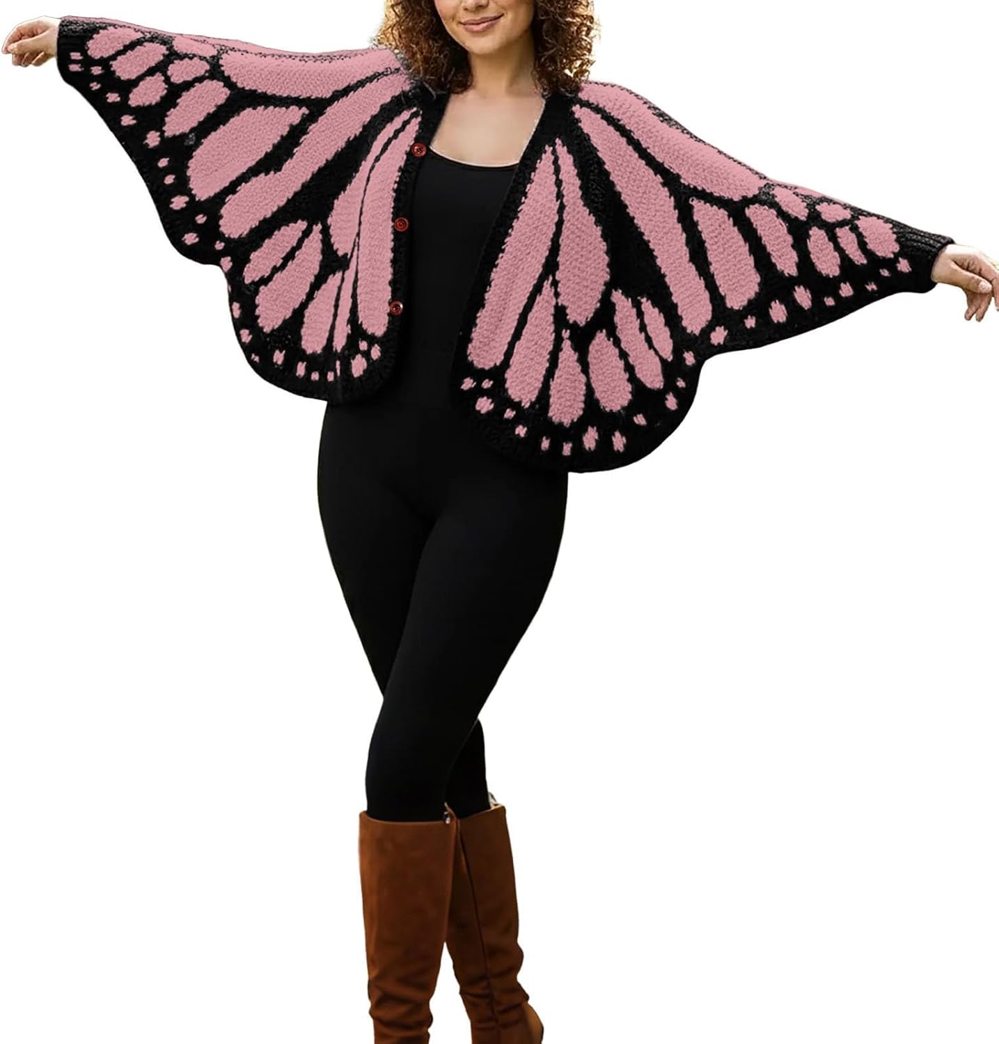Womens Monarch Butterfly Crochet Cardigan Open Front Butterflies Wing Knit Cardigan Crochet Butterfly Coverups Button Sweater
