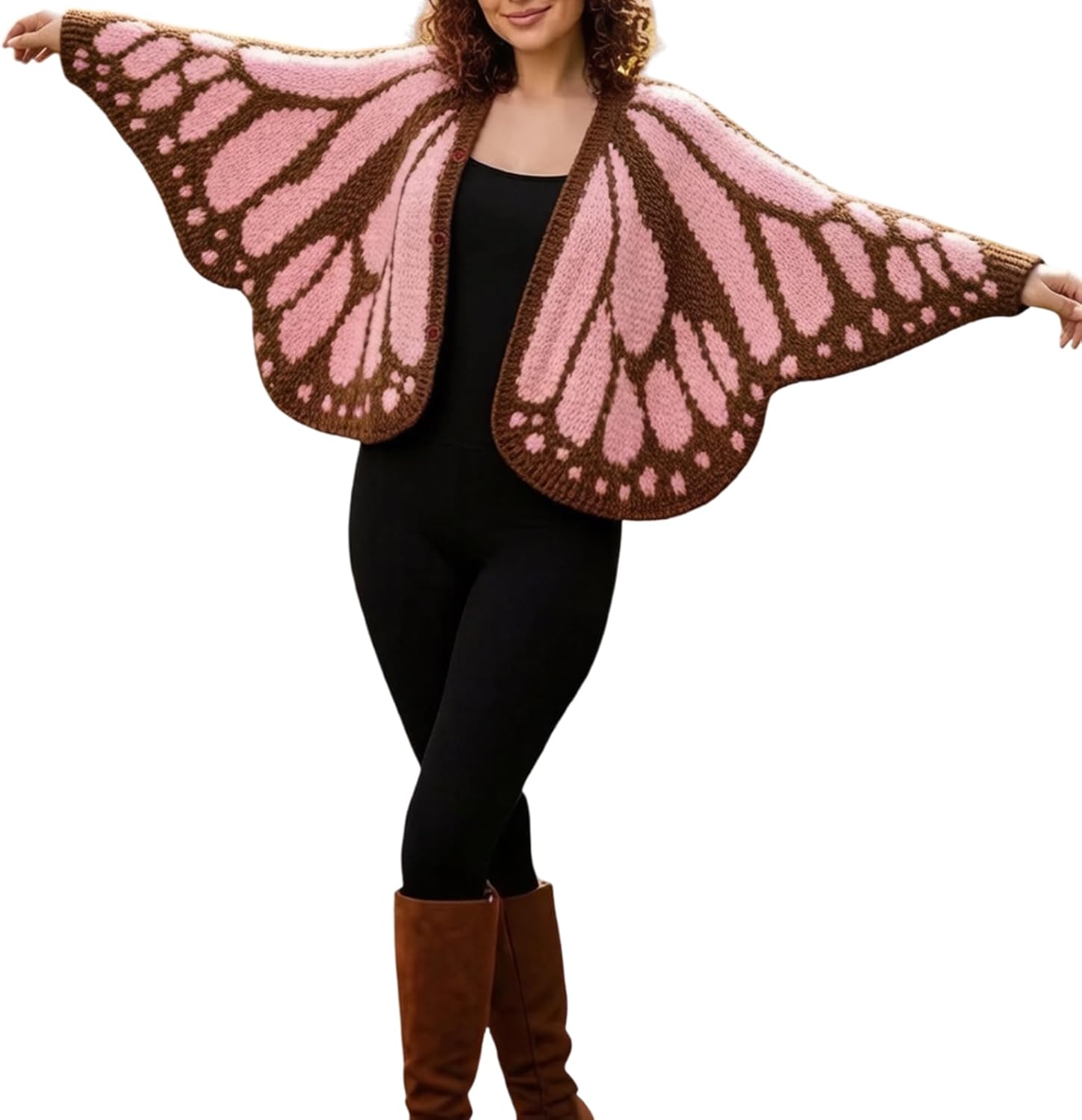 Womens Monarch Butterfly Crochet Cardigan Open Front Butterflies Wing Knit Cardigan Crochet Butterfly Coverups Button Sweater