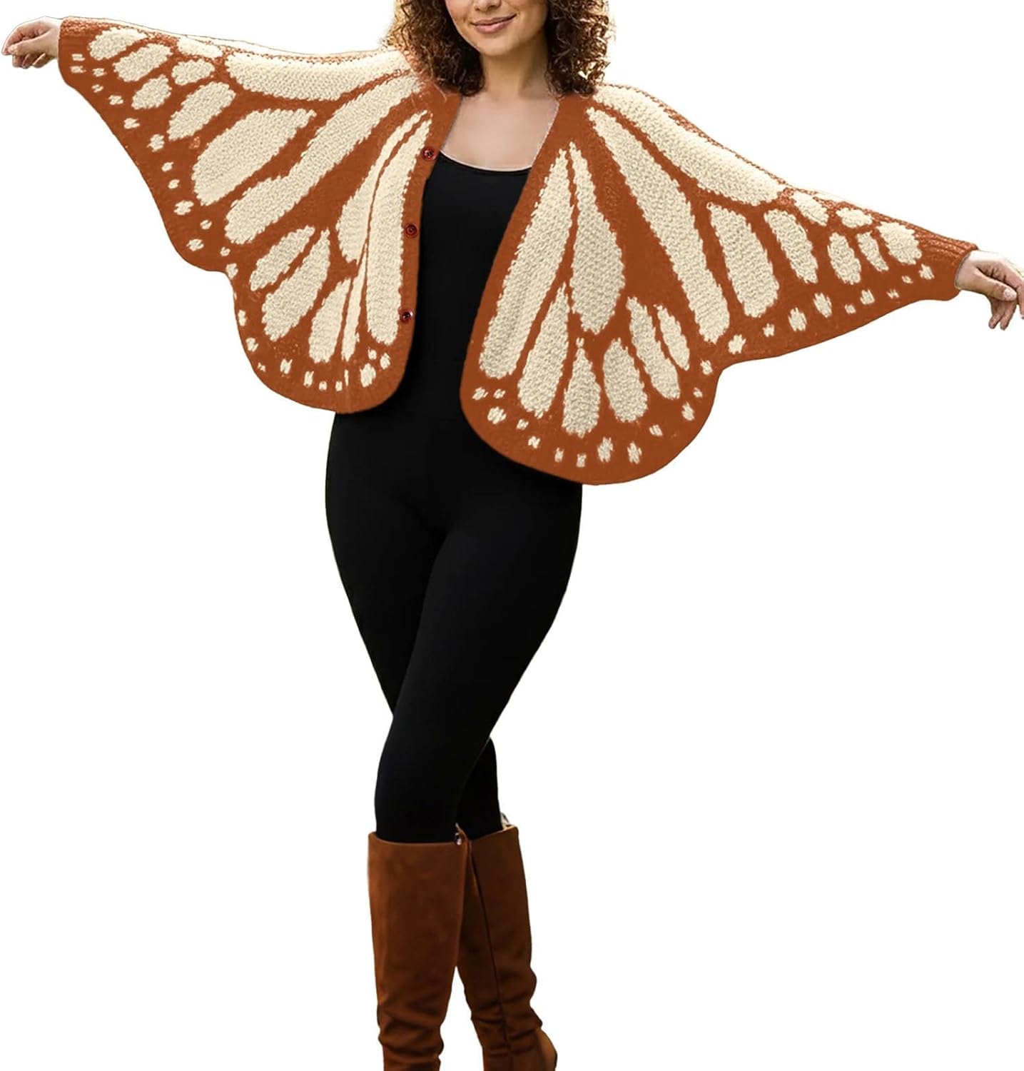 Womens Monarch Butterfly Crochet Cardigan Open Front Butterflies Wing Knit Cardigan Crochet Butterfly Coverups Button Sweater