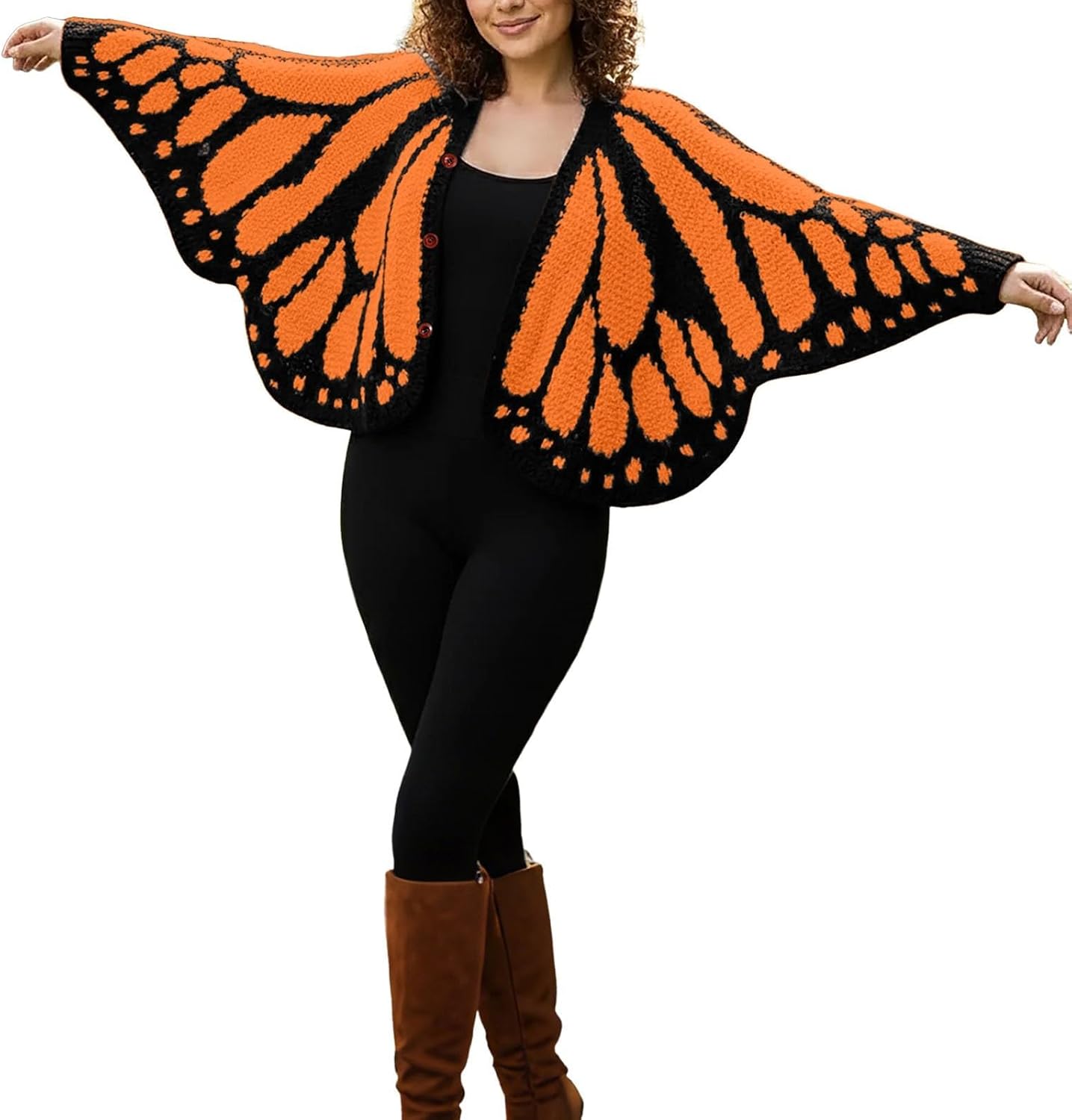 Womens Monarch Butterfly Crochet Cardigan Open Front Butterflies Wing Knit Cardigan Crochet Butterfly Coverups Button Sweater