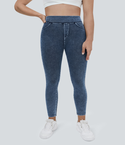 High Waisted Pocket Denim Plus Size Casual Leggings