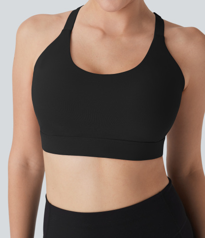 Medium Support Molded Cups Perforated Adjustable Hook Quick Dry Training Sports Bra  D-F Cups